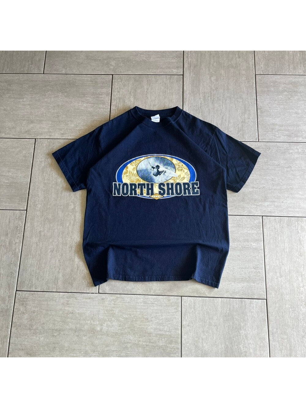 Vintage Gildan North Shore Graphic Cotton T-Shirt Size Large Navy